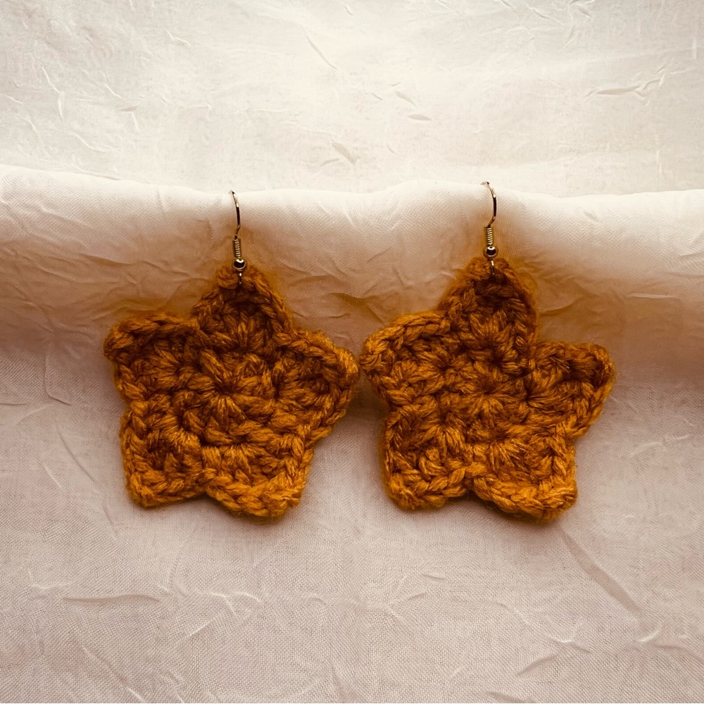Star Dangle Earrings | Crochet Jewelry | Gold-plated Fishhook Wires
